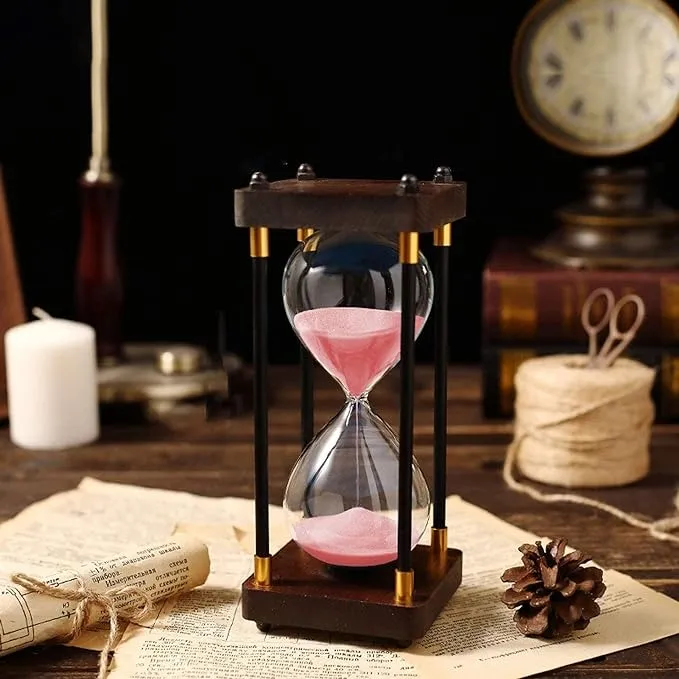 Reloj De Arena De Vidrio Con Marco De Madera, 60 Minutos.