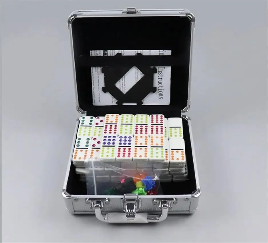 Juego De Dominó Mexicano Con Caja De Aluminio Tren Cardinal - Imagen 2