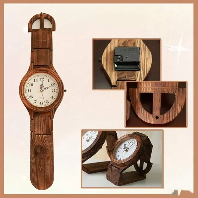 Reloj Madera Diseño Pulsera Vintage De Pared 66 Cm Estructura Café Fondo Blanco - Imagen 3